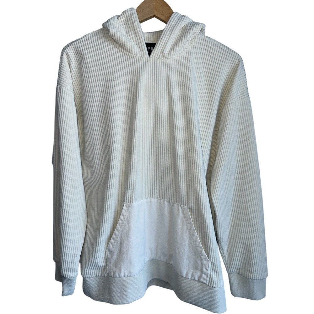 ROYALTY by Maluma | Ribbed Mixed Media Sweatshirt Hoodie | Cream Hooded Shirt M